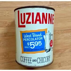VTG 1961 Luzianne Coffee & Chicory Tin Can  Wm. B. Reily Co West Bend Percolator